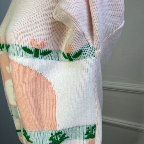 70s/80s Vintage Winona Knits Sweater Bunny Flowers Ribbed Women's Size‎ Large - Picture 5 of 12